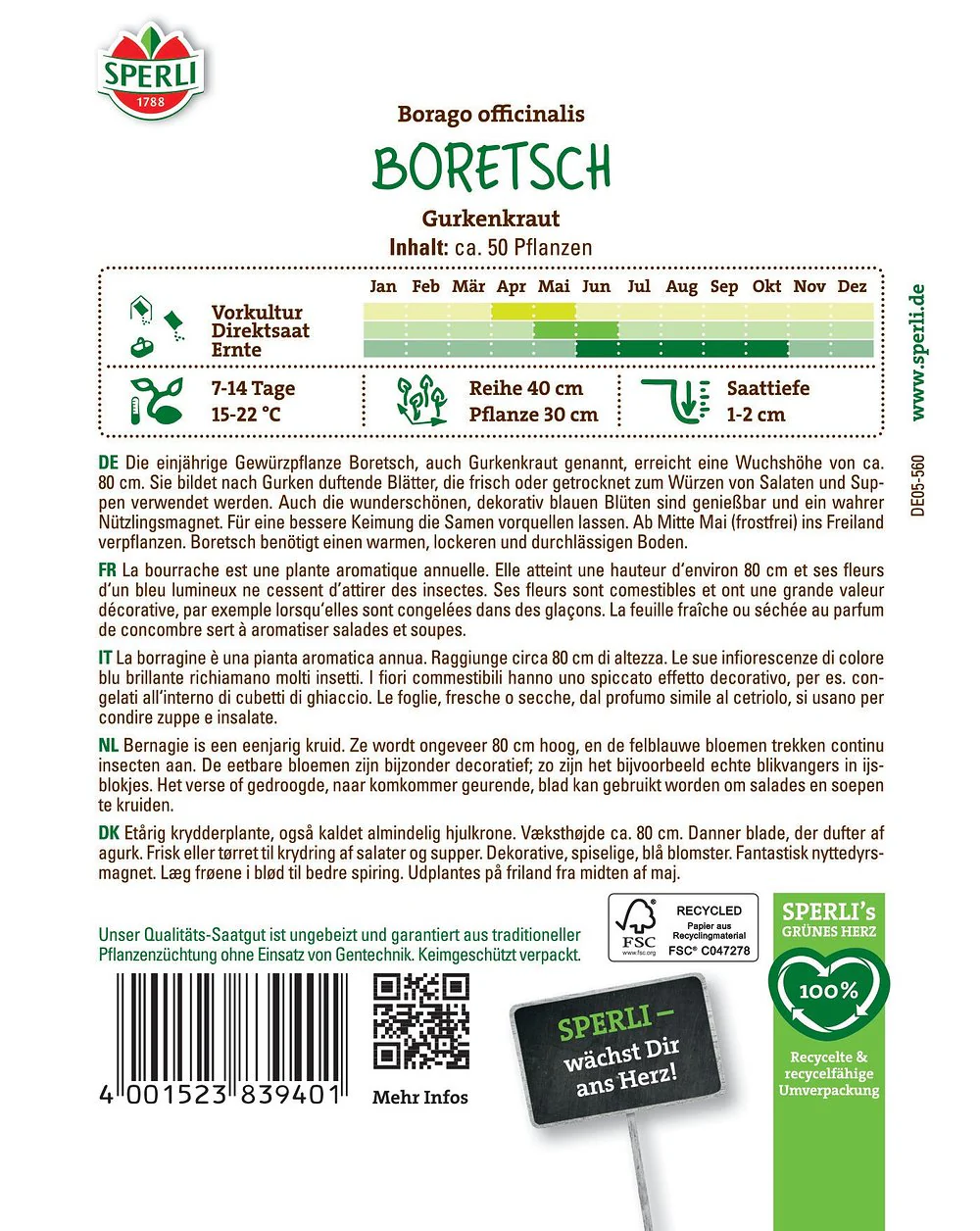 SPERLI Boretsch Gurkenkraut-Samen - Image 2