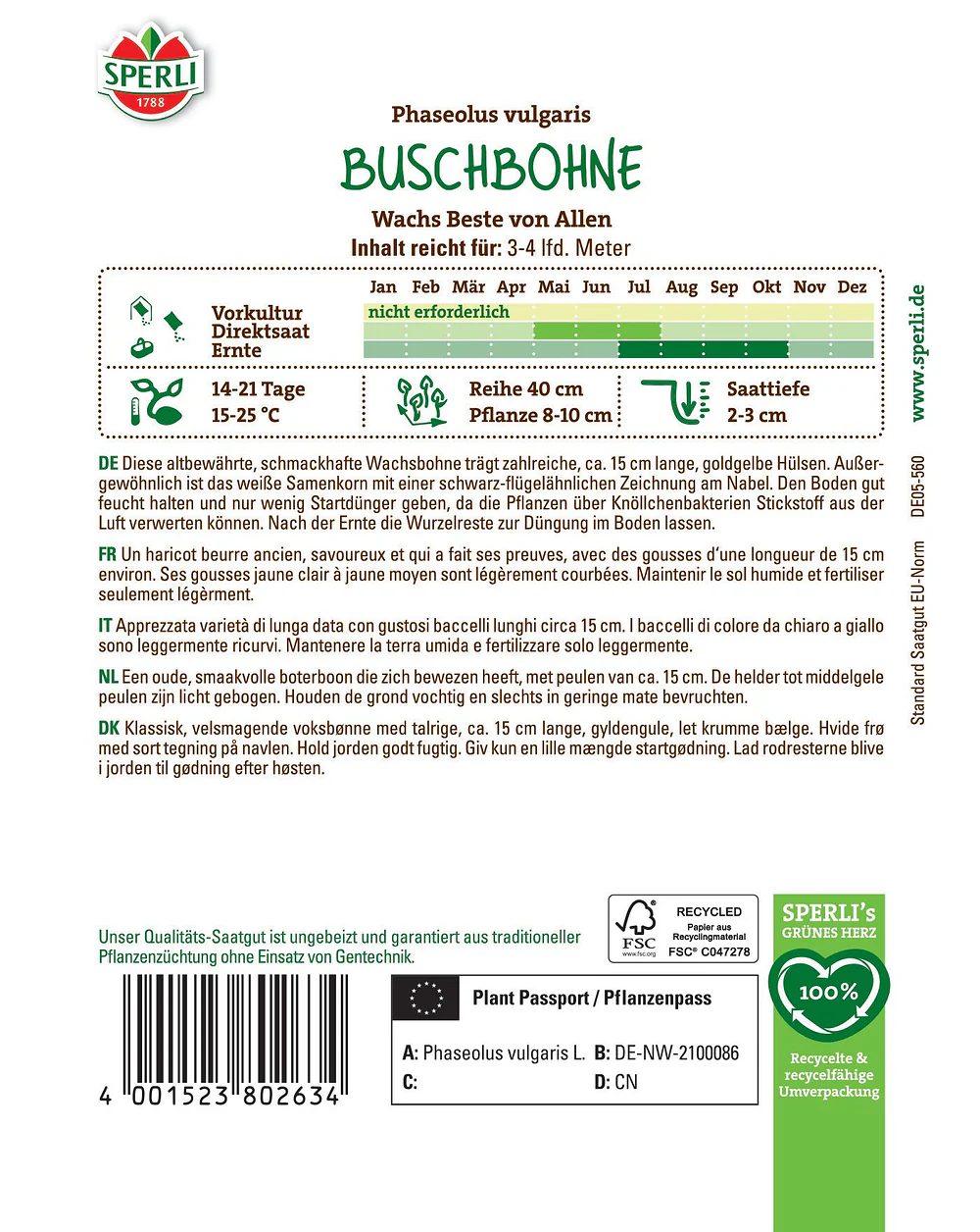 SPERLI Buschbohnen-Samen 'Wachs Beste von Allen' - Image 2