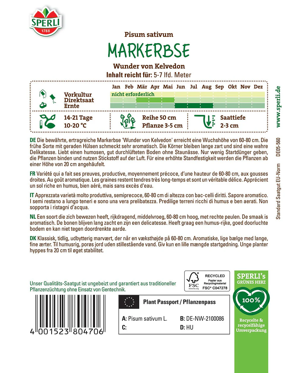 SPERLI Markerbsen-Samen 'Wunder von Kelvedon' - Image 2