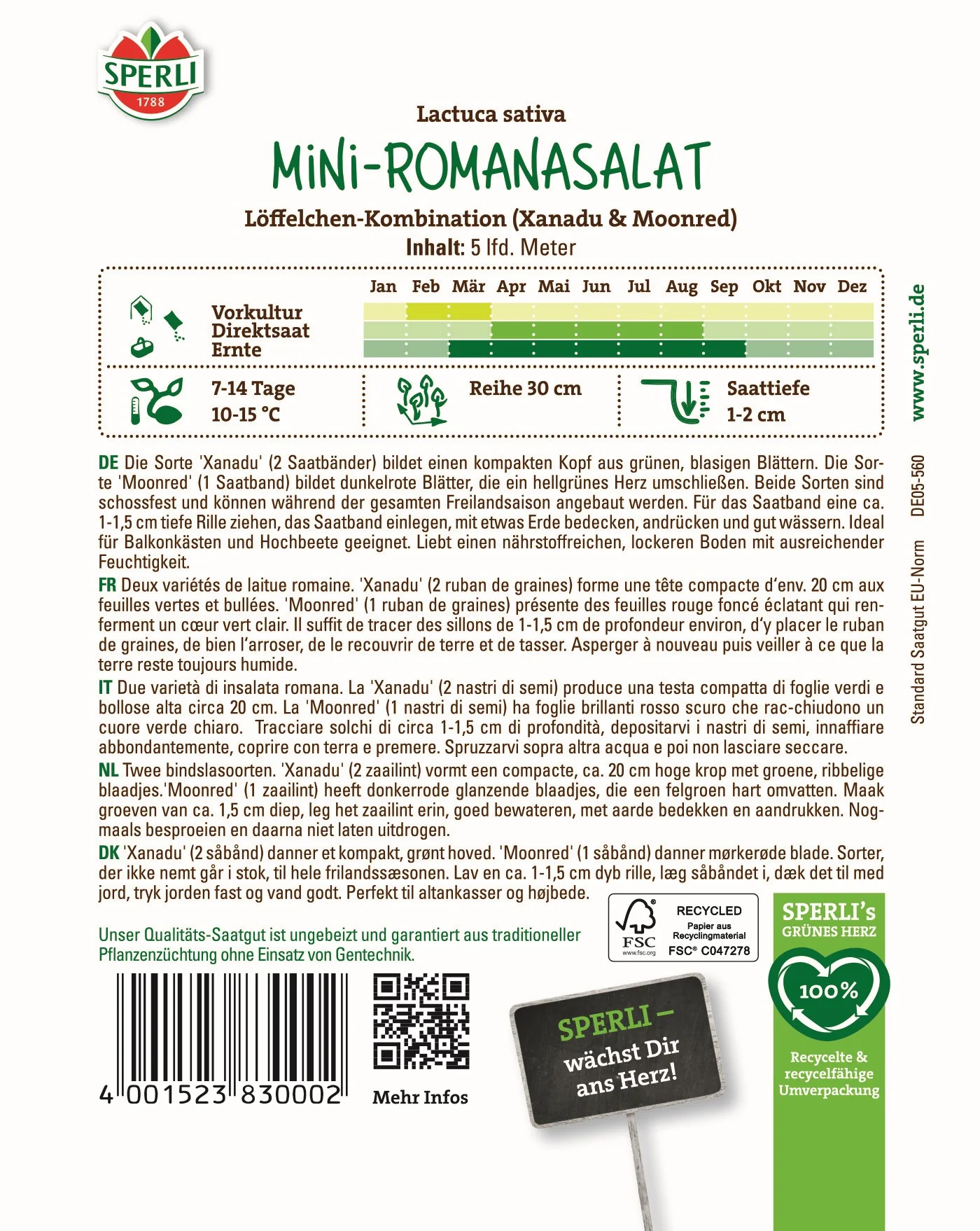 SPERLI Mini Romanasalat-Samen 'Löffelchen-Kombination', Saatband - Image 2