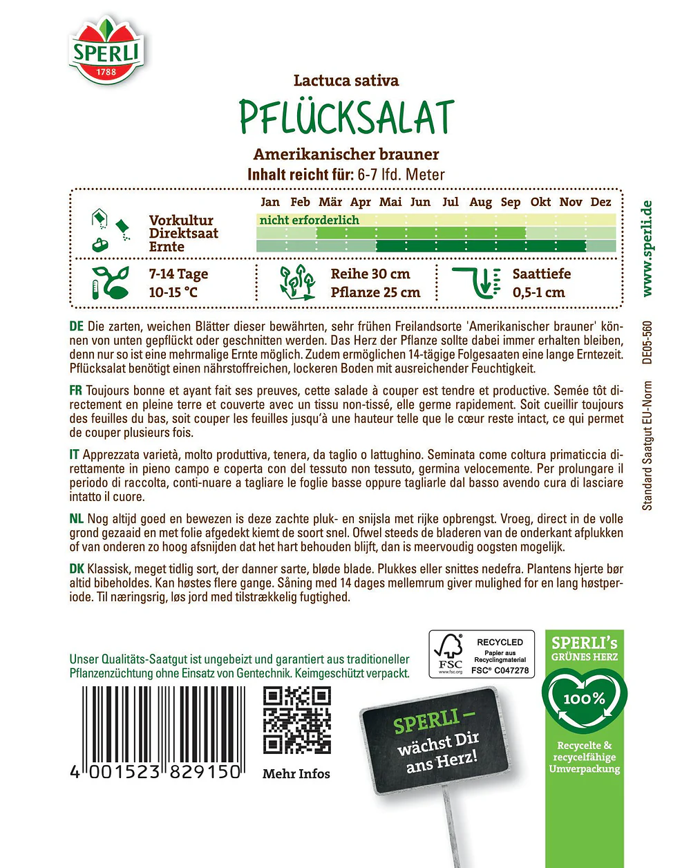 SPERLI Pflücksalat-Samen 'Amerikanischer brauner' - Image 2