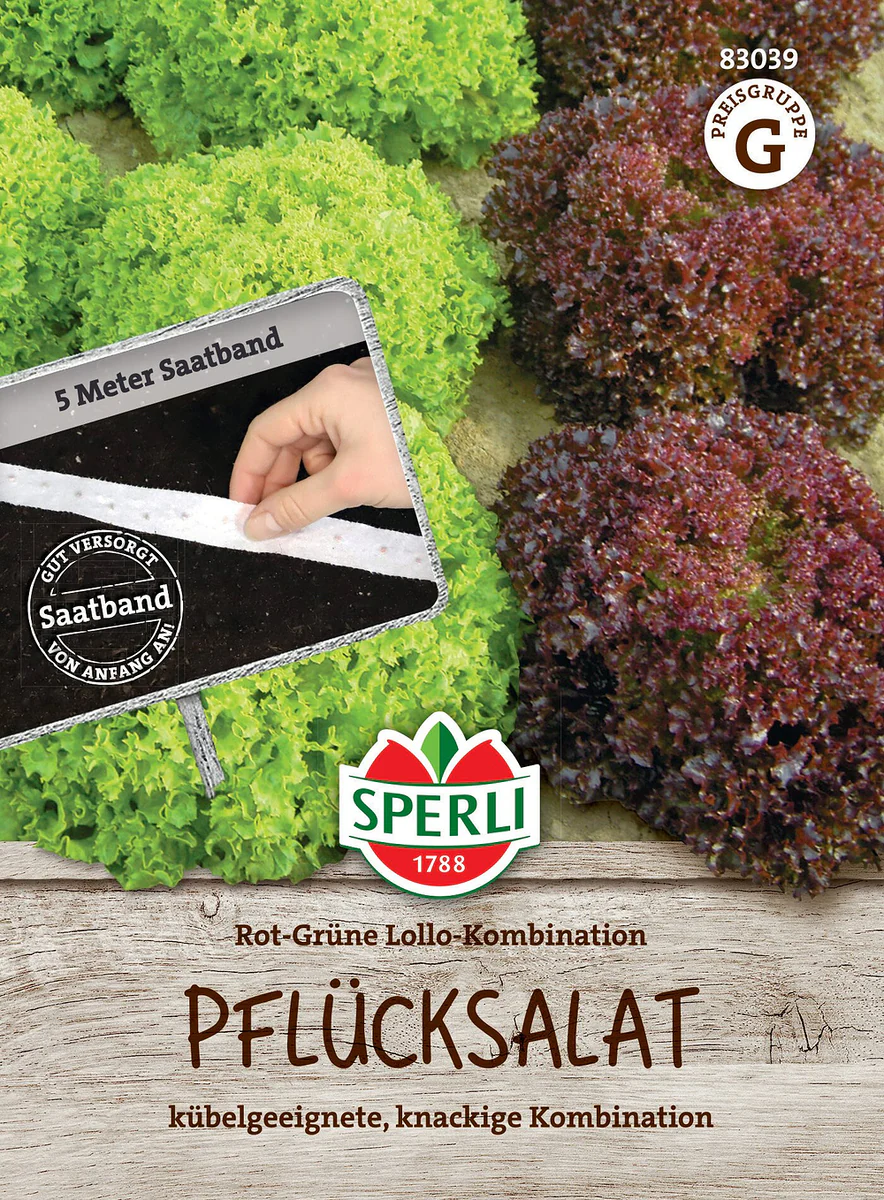 SPERLI Pflücksalat-Samen Rot-Grüne Lollo-Kombination, Saatband
